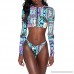Yogurt Women Geometric Print Long Sleeve Front Zipper Two Pieces Rash Guard Swimsuits Blue B07D2CT89P